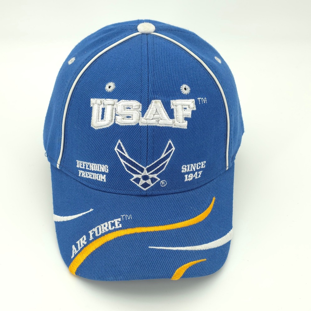 US Air Force Hat Cap Mens Strap Back Blue Military USAF Defending Freedom